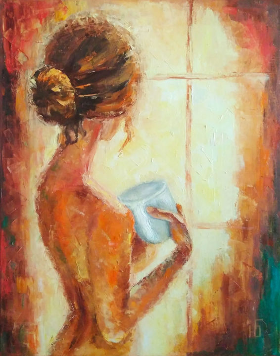Painting titled "Morning coffee" by Yulia Berseneva, Original Artwork, Oil
