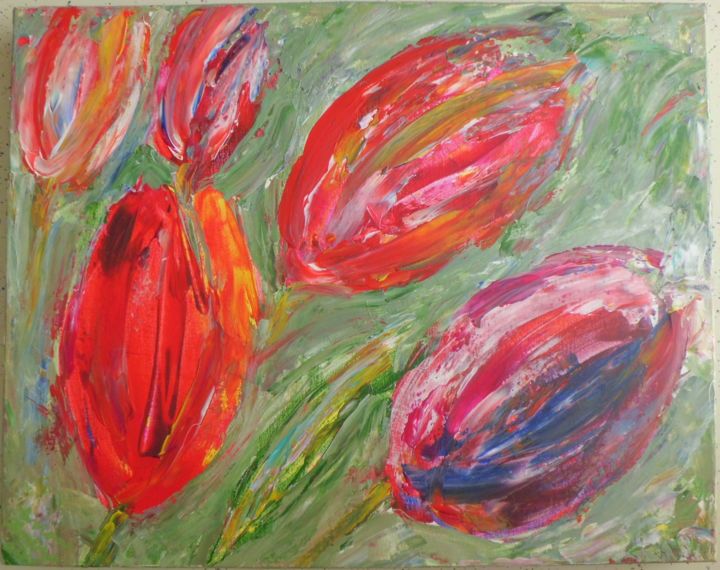 Ζωγραφική με τίτλο "Tulpen" από Simone Homberg, Αυθεντικά έργα τέχνης, Ακρυλικό