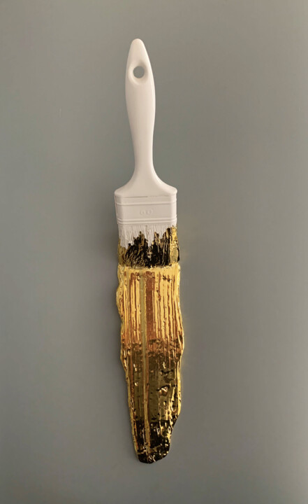 Sculpture intitulée "Gold and white Brush" par Santicri, Œuvre d'art originale, Résine Monté sur Autre panneau rigide