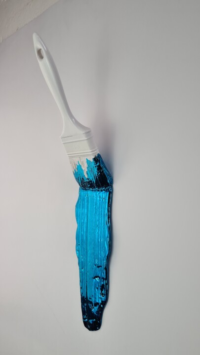 Sculpture titled "Brush Blue" by Santicri, Original Artwork, Resin Mounted on Other rigid panel