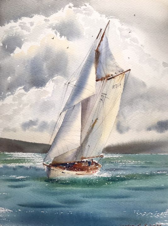 Painting titled "Fair winds - 6" by Eugenia Gorbacheva, Original Artwork, Watercolor