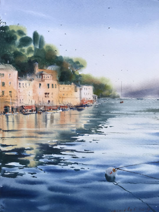 Painting titled "Portofino, Italy" by Eugenia Gorbacheva, Original Artwork, Watercolor