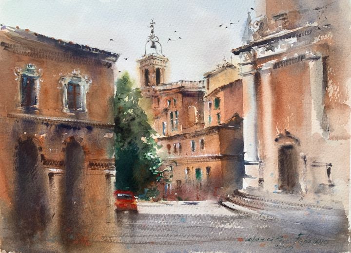 Painting titled "Fabriano street, It…" by Eugenia Gorbacheva, Original Artwork, Watercolor