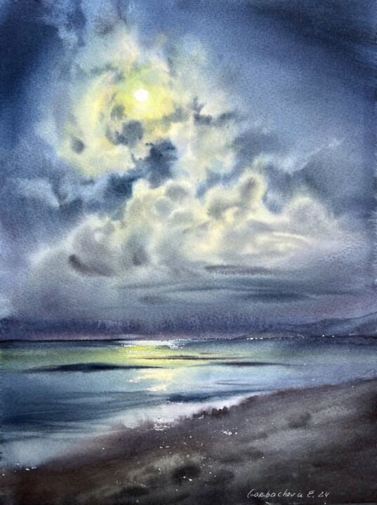 Painting titled "In the moonlight #10" by Eugenia Gorbacheva, Original Artwork, Watercolor