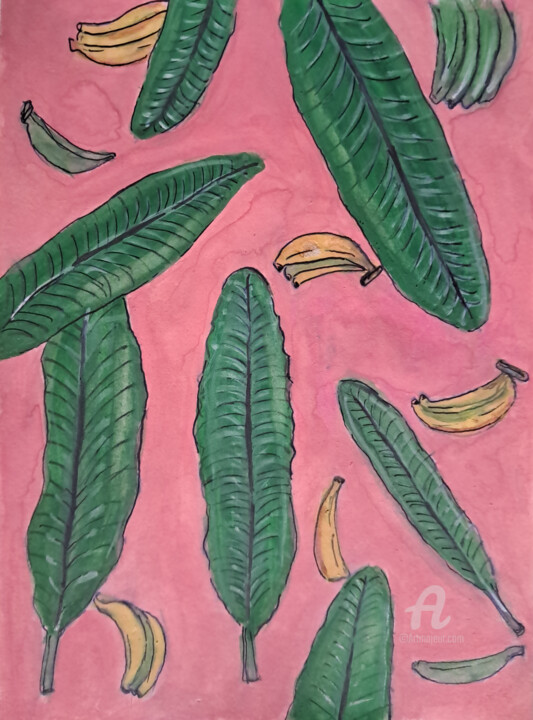 Pintura titulada "Banana aesthetics" por Homely Art, Obra de arte original, Gouache