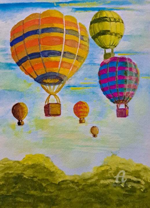 Painting titled "In the clouds" by Homely Art, Original Artwork, Gouache