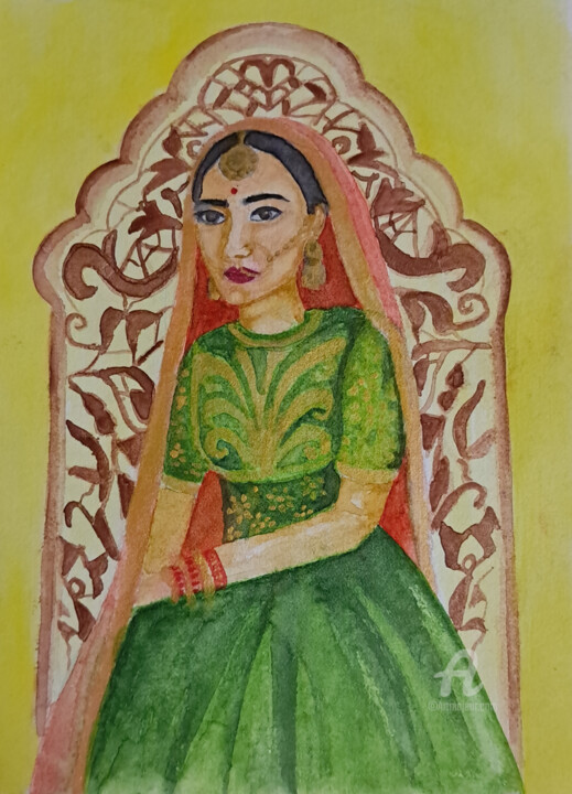 Painting titled "Indian princess" by Homely Art, Original Artwork, Watercolor