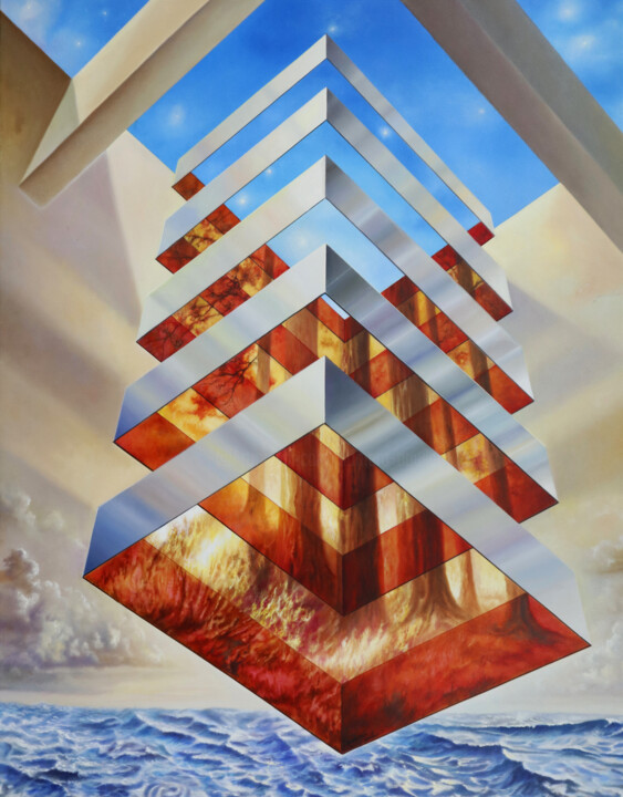 Peinture intitulée "Colapse Inminent." par Homero Aguilar, Œuvre d'art originale, Huile