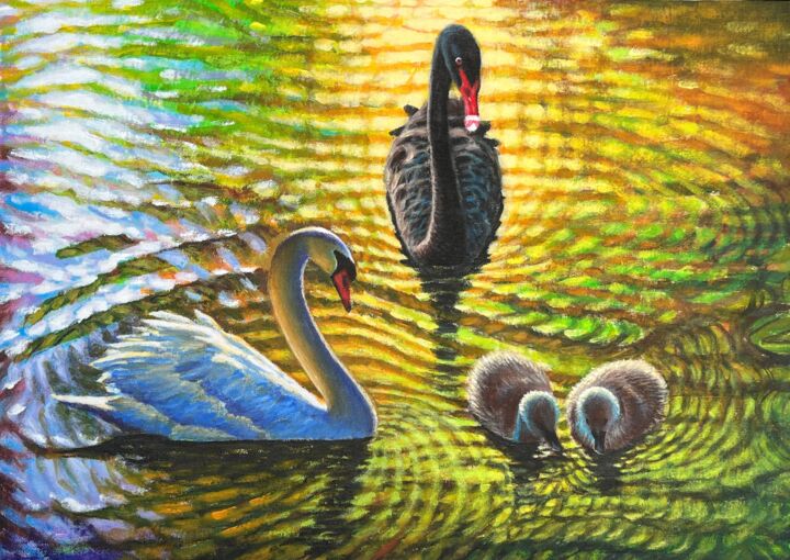 Painting titled "Swan 3" by Jin Hong, Original Artwork, Acrylic