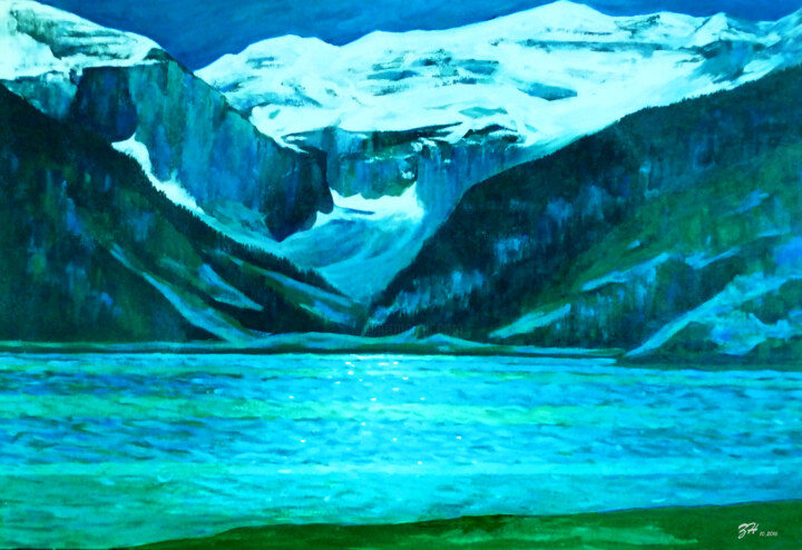 Painting titled "Lake Louise" by Hongneher Zhao, Original Artwork, Acrylic