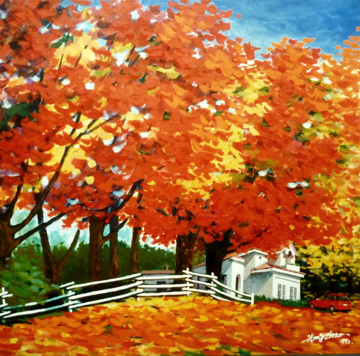 Painting titled "Country House" by Hongneher Zhao, Original Artwork, Acrylic