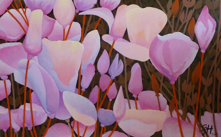 Painting titled "wildflowers9723" by Hongneher Zhao, Original Artwork, Acrylic Mounted on Wood Stretcher frame