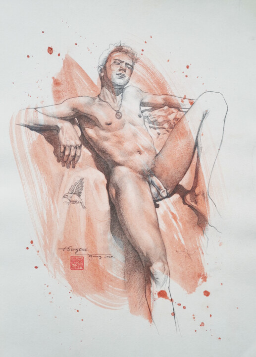 Σχέδιο με τίτλο "DRAWING Man #201018" από Hongtao Huang, Αυθεντικά έργα τέχνης, Κάρβουνο