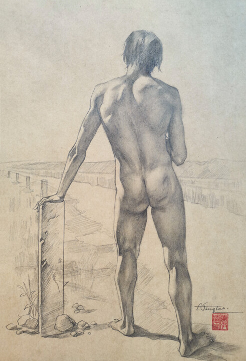 「DRAWING YOUNG MAN #…」というタイトルの描画 Hongtao Huangによって, オリジナルのアートワーク, 鉛筆