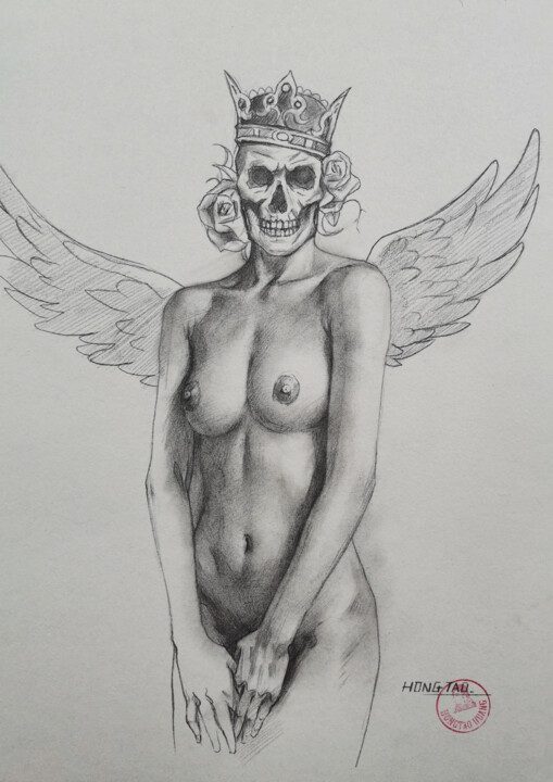Drawing titled "HELL'S ANGEL" by Hongtao Huang, Original Artwork, Pencil
