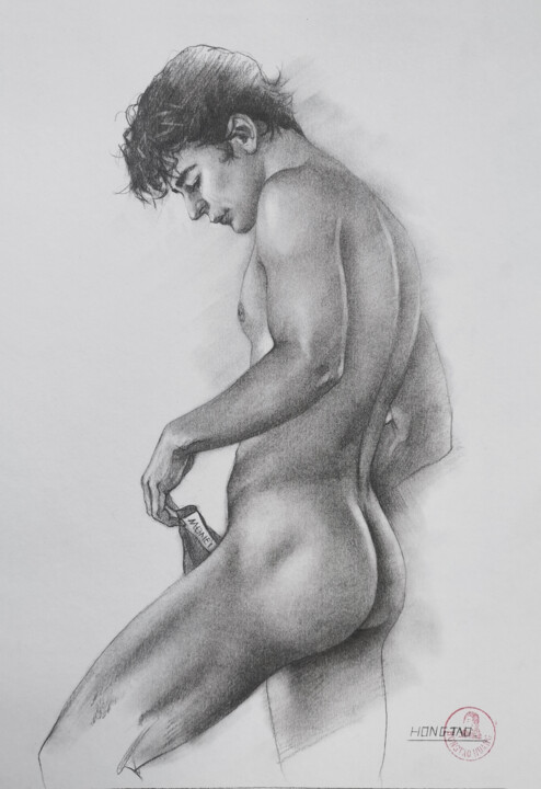 Drawing titled "Young model man#238…" by Hongtao Huang, Original Artwork, Pencil