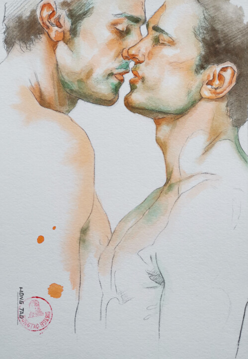 Peinture intitulée "Nice to meet you" par Hongtao Huang, Œuvre d'art originale, Aquarelle