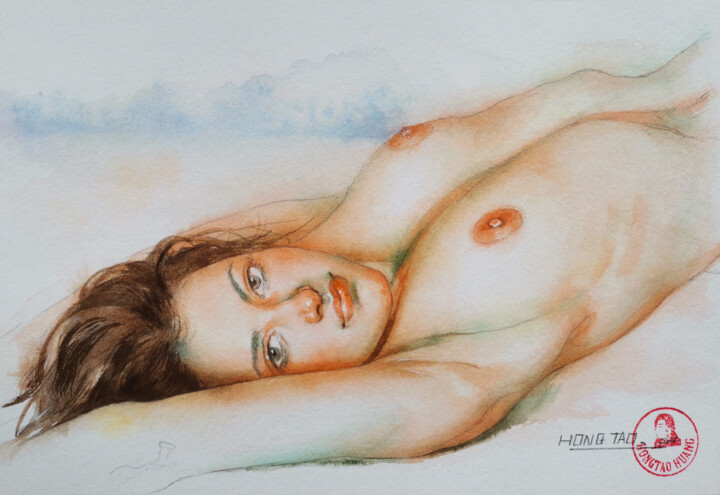 Malerei mit dem Titel "Sunny day" von Hongtao Huang, Original-Kunstwerk, Aquarell