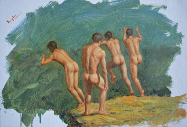 Painting titled "Oil painting male n…" by Hongtao Huang, Original Artwork, Oil