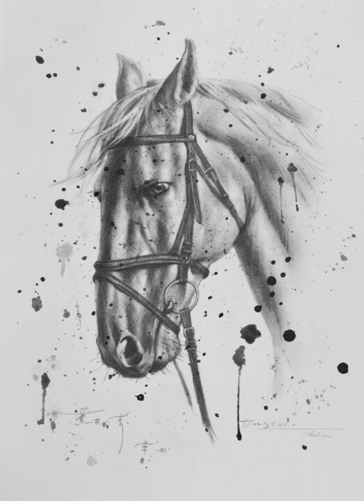Tekening getiteld "DRAWING  HORSE #180…" door Hongtao Huang, Origineel Kunstwerk, Houtskool