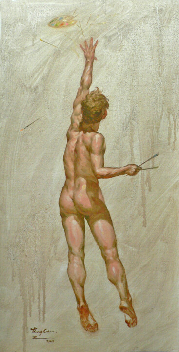 Painting titled "MALE NUDE  OIL PAIN…" by Hongtao Huang, Original Artwork, Oil