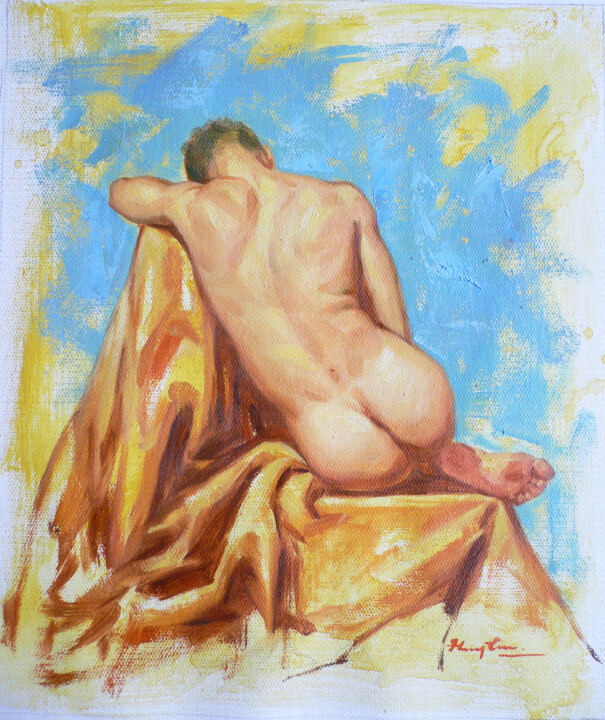 Malerei mit dem Titel "oil painting  man#8…" von Hongtao Huang, Original-Kunstwerk, Öl