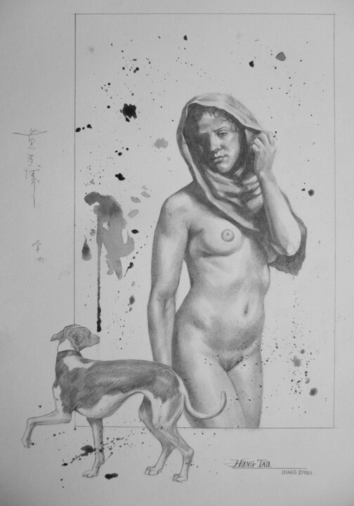 Drawing titled "DRAWING PENCIL WOME…" by Hongtao Huang, Original Artwork, Charcoal