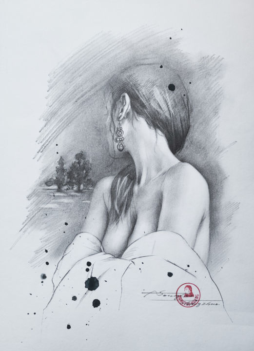图画 标题为“Drawing- Portrait o…” 由Hongtao Huang, 原创艺术品, 铅笔