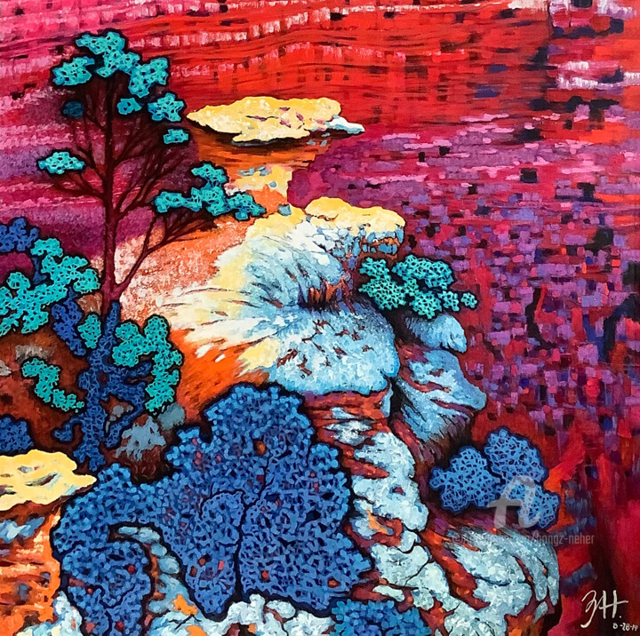 Schilderij getiteld "A view of the canyon" door Hongz Neher, Origineel Kunstwerk, Acryl Gemonteerd op Frame voor houten bran…