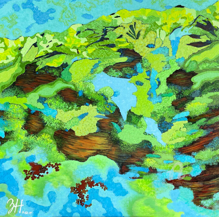 Картина под названием "Mountain" - Hongz Neher, Подлинное произведение искусства, Акрил Установлен на Деревянная рама для но…