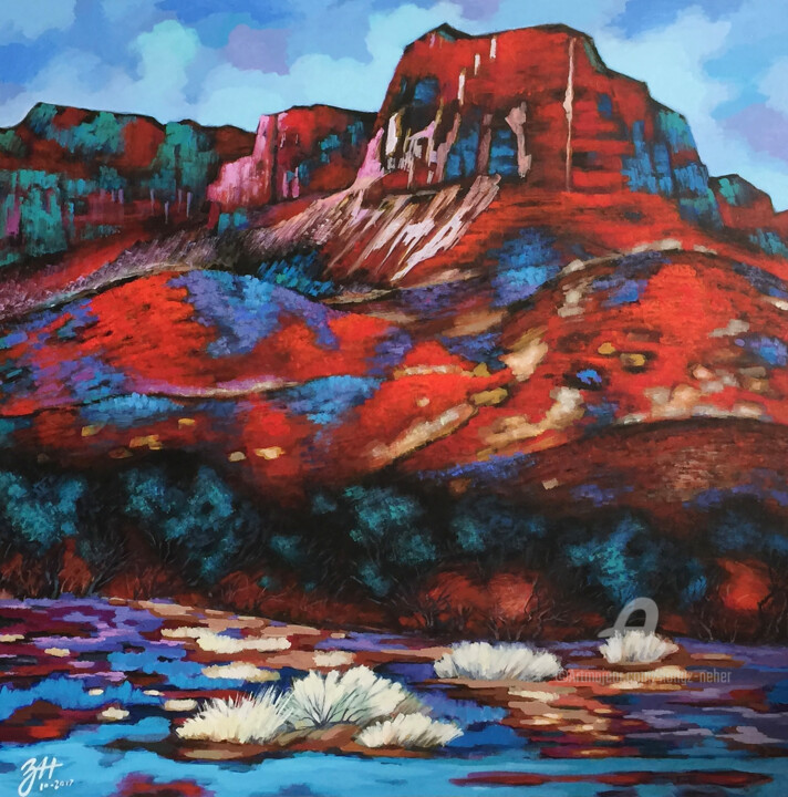 Painting titled "Sedona View" by Hongz Neher, Original Artwork, Acrylic Mounted on Wood Stretcher frame