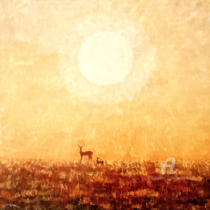 Pittura intitolato "Deer in the wildern…" da Hongz Neher, Opera d'arte originale, Acrilico
