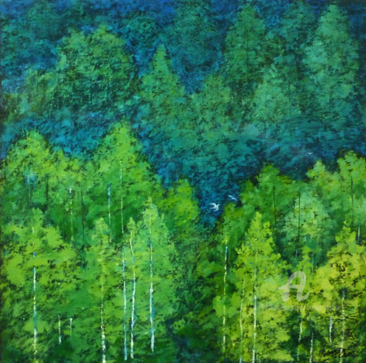 Malerei mit dem Titel "Spring Forest" von Hongz Neher, Original-Kunstwerk, Acryl