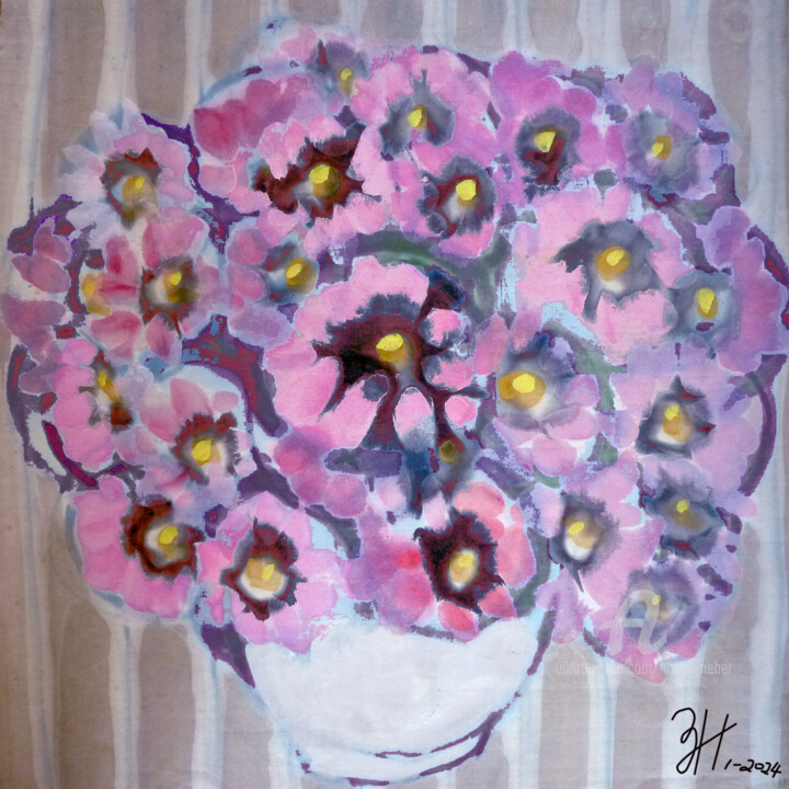 Картина под названием "Flowers131" - Hongz Neher, Подлинное произведение искусства, Акварель
