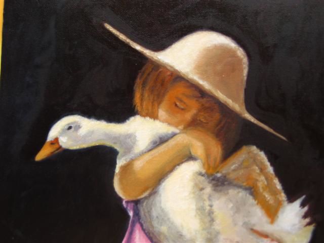 Painting titled "petite fille et l'o…" by Queau, Original Artwork