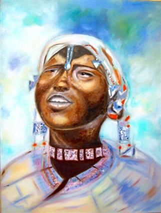 Painting titled "femme de Tanzanie" by Queau, Original Artwork