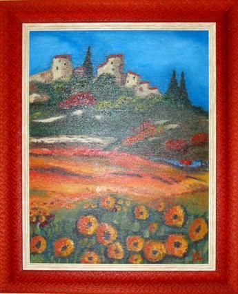 Painting titled "village du midi" by Queau, Original Artwork