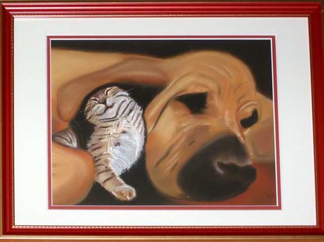 Peinture intitulée "un amour de chien" par Queau, Œuvre d'art originale,