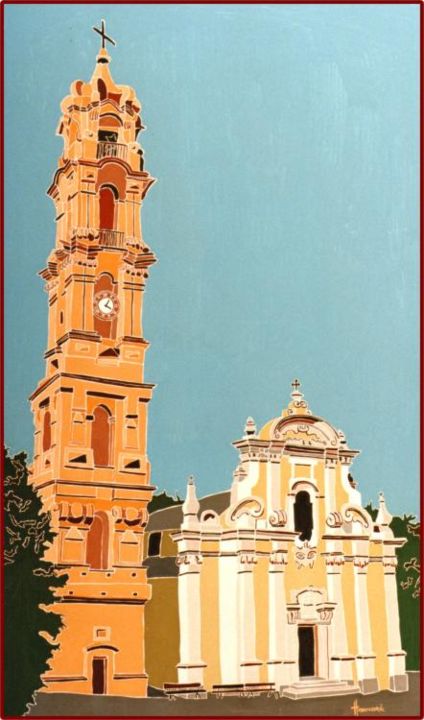 Painting titled "Eglise de La Porta" by Vincent Honnore, Original Artwork