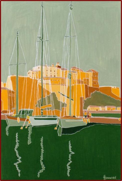 Painting titled "Port de Calvi" by Vincent Honnore, Original Artwork