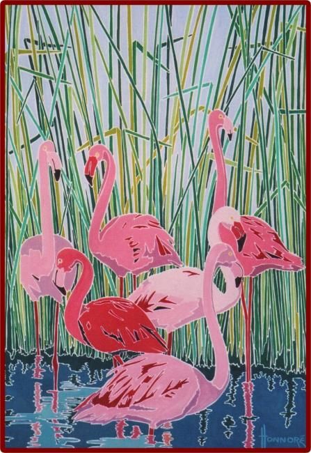 Ζωγραφική με τίτλο "Flamands roses" από Vincent Honnore, Αυθεντικά έργα τέχνης