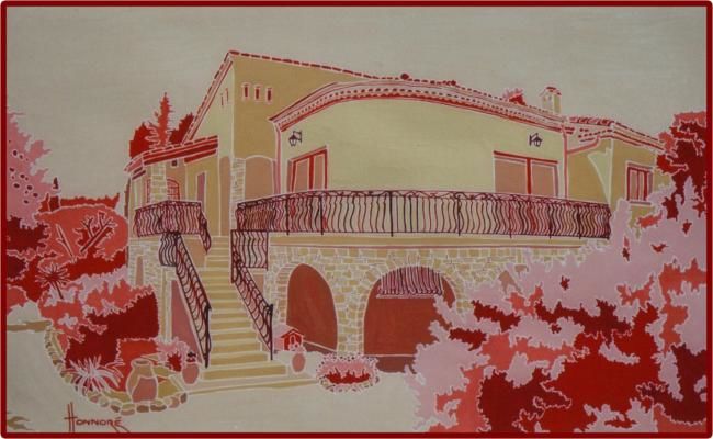 Peinture intitulée "Villa rouge" par Vincent Honnore, Œuvre d'art originale