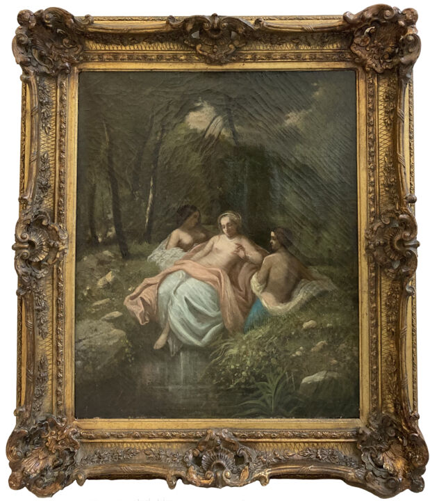 Painting titled "Les Trois Amies au…" by Honoré Boze, Original Artwork, Oil
