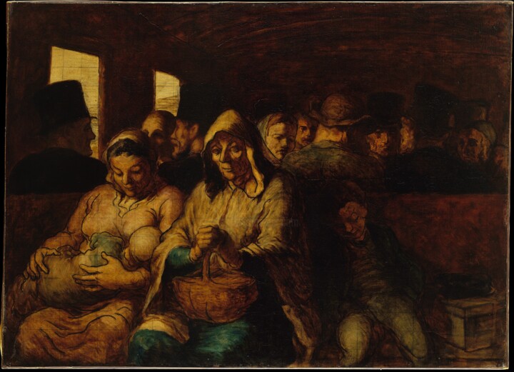 Painting titled "La voiture de trois…" by Honoré Daumier, Original Artwork, Oil