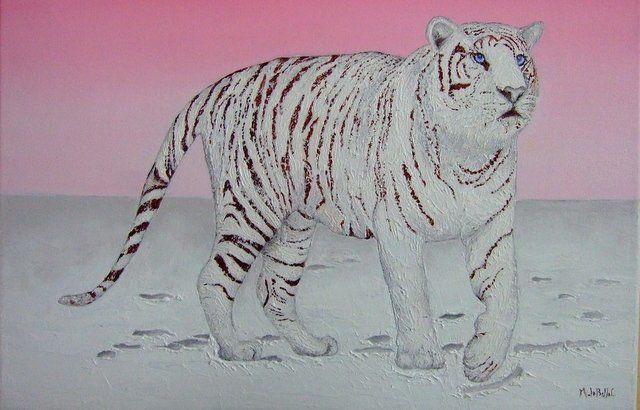 Peinture intitulée "tigre blanc" par Monique Le Bellec, Œuvre d'art originale