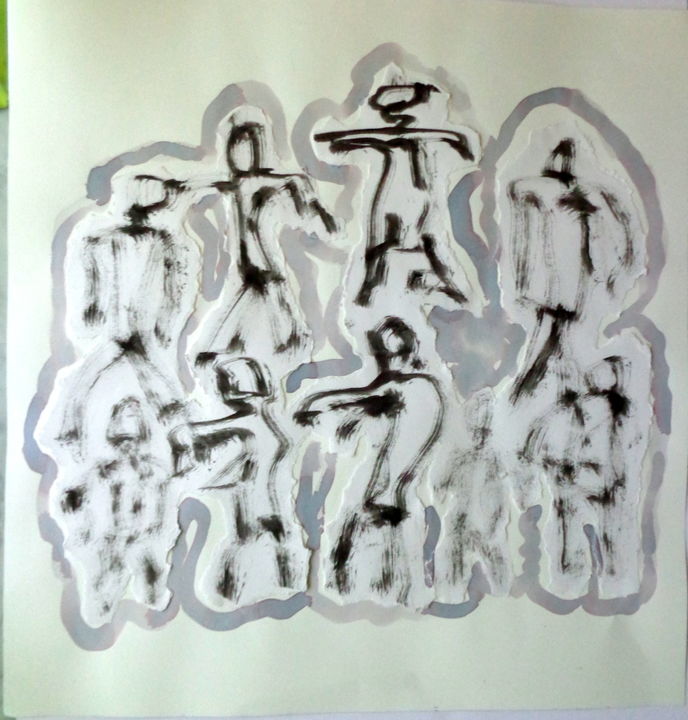 Painting titled "foule dansante" by Monique Le Bellec, Original Artwork