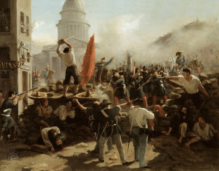 Painting titled "Barricade dans la r…" by Horace Vernet, Original Artwork, Oil