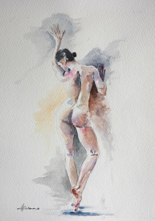 Malerei mit dem Titel "Nude Dancer" von Horacio Cobas, Original-Kunstwerk, Aquarell