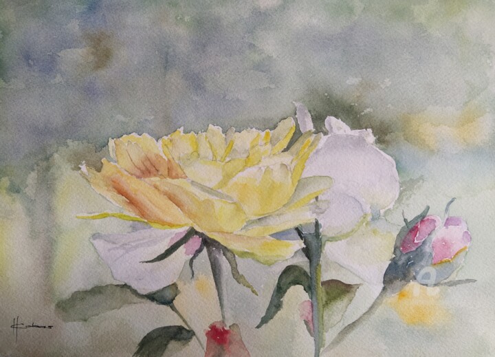 Painting titled "Roses" by Horacio Cobas, Original Artwork, Watercolor
