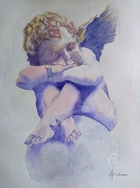 Pintura intitulada "Sleeping Angel" por Horacio Cobas, Obras de arte originais, Aquarela